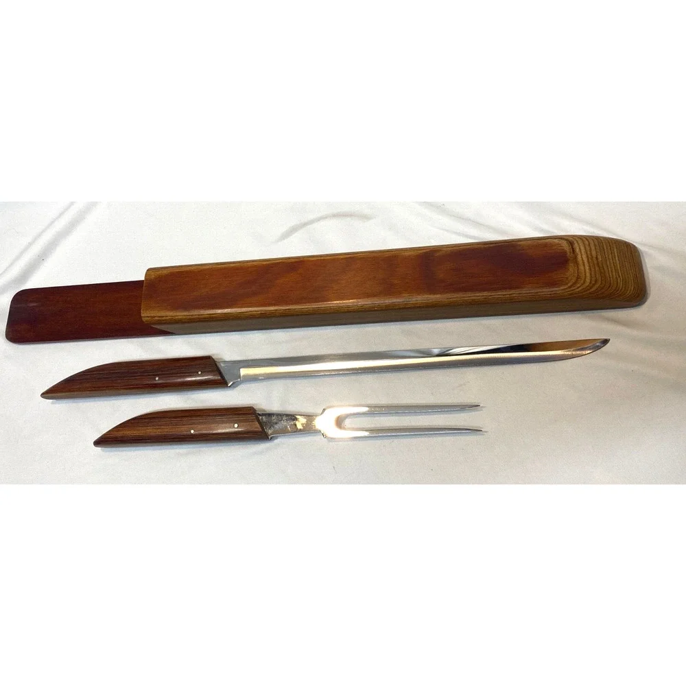 2PC ShurEdge Knife Slicer Carver Robeson Gourmet Cutlery Wooden Case Carving Set